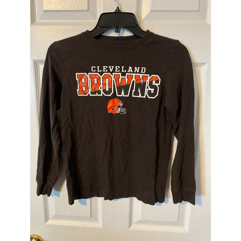 NFL Team Apparel Cleveland Browns Boys Long Sleeve T-Shirt Brown Size M 8